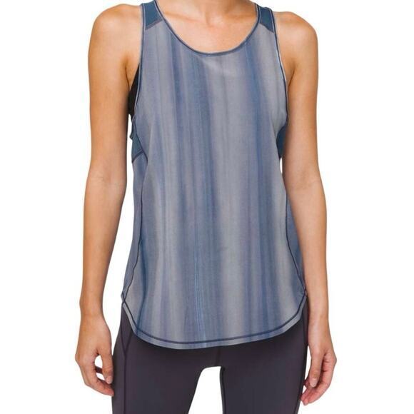 Lululemon Women 6 Sculpt Tank Brushed Spray‎ Dye White Code Blue Mesh Back Long - Picture 3 of 12